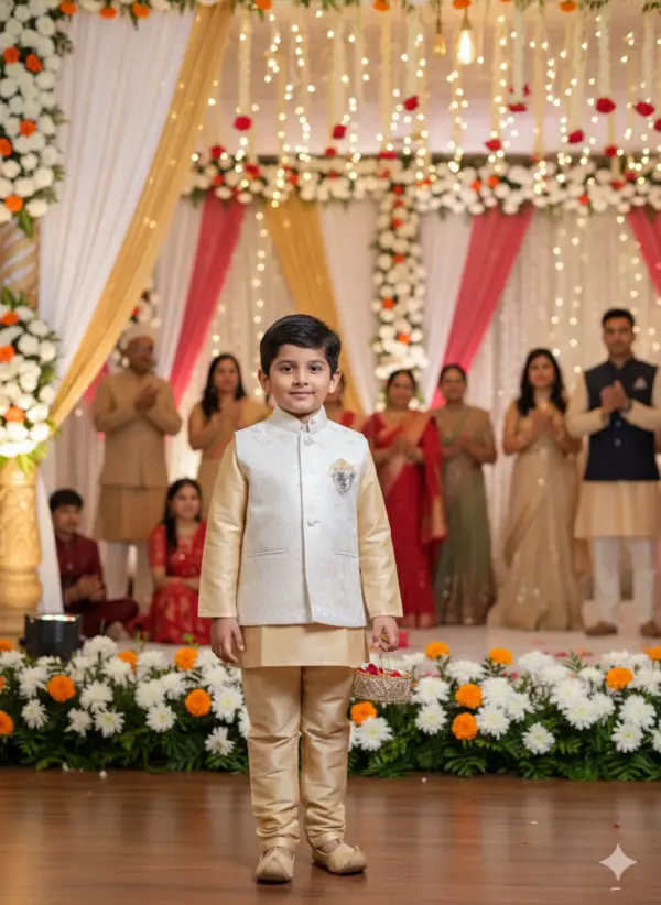 Cream Kurta Pajama with Nehru Jacket for Boys