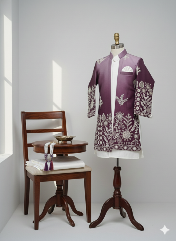 Wine Embrodered sherwani