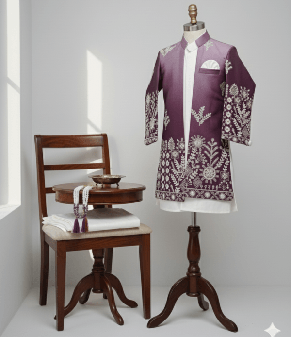 Wine Embroidered sherwani