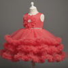 coral girls party dress with pearl tulle for birthday and wedding