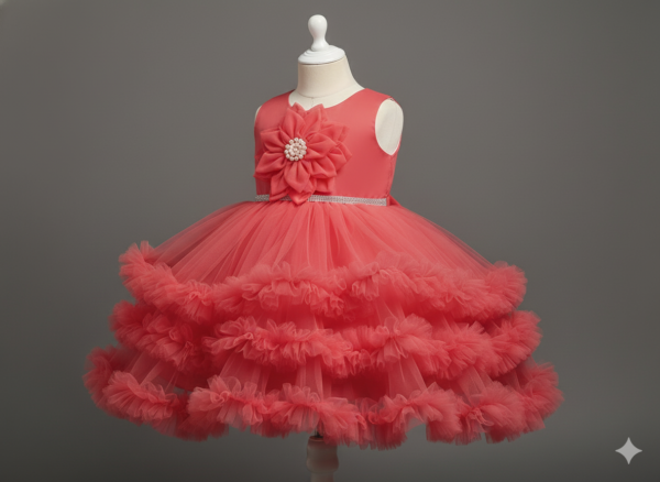 Coral Pink layered tutu party dress for girl