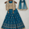 teal blue lehenga choli for girls with embroidered jacket wedding outfit