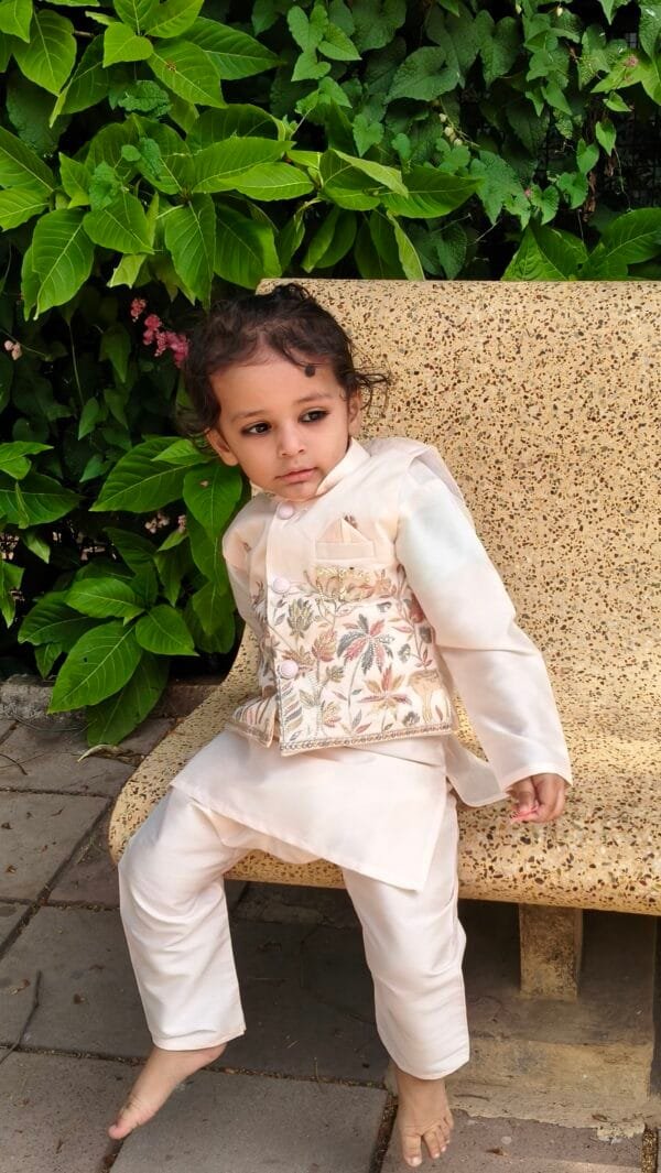 Ivory Embroidered Kurta Pajama Set for Boys
