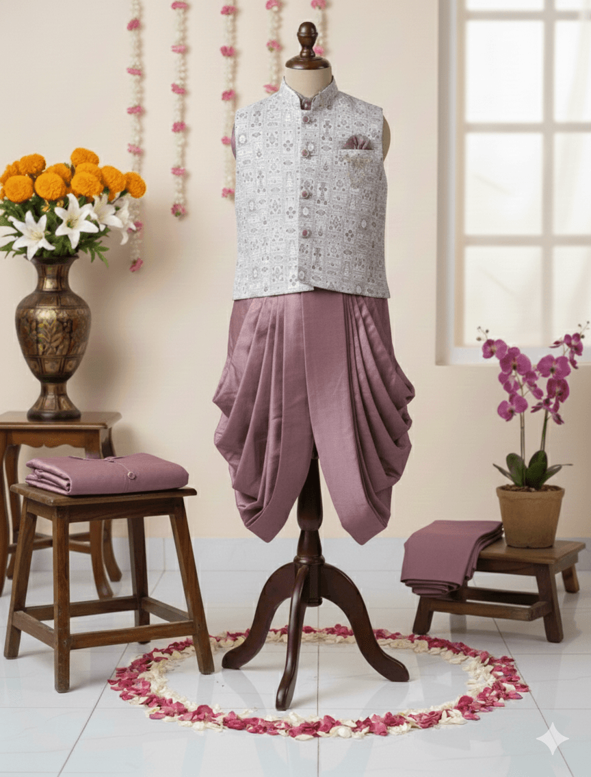dusty mauve kids nehru jacket kurta set festive wear