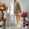 cream kurta pajama with nehru jacket for boys wedding festive outfit