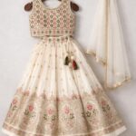 ivory pink floral lehenga choli for girls wedding festive wear