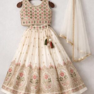 ivory pink floral lehenga choli for girls wedding festive wear