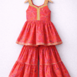 rani pink peplum sharara set for girls wedding mehendi outfit with dupatta