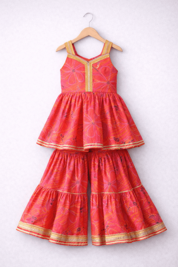 rani pink peplum sharara set for girls wedding mehendi outfit with dupatta