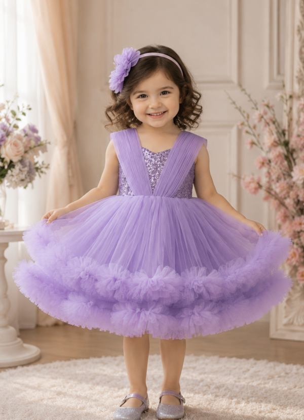 Pink Sequined Party Frock for Girls with Tulle Elegance