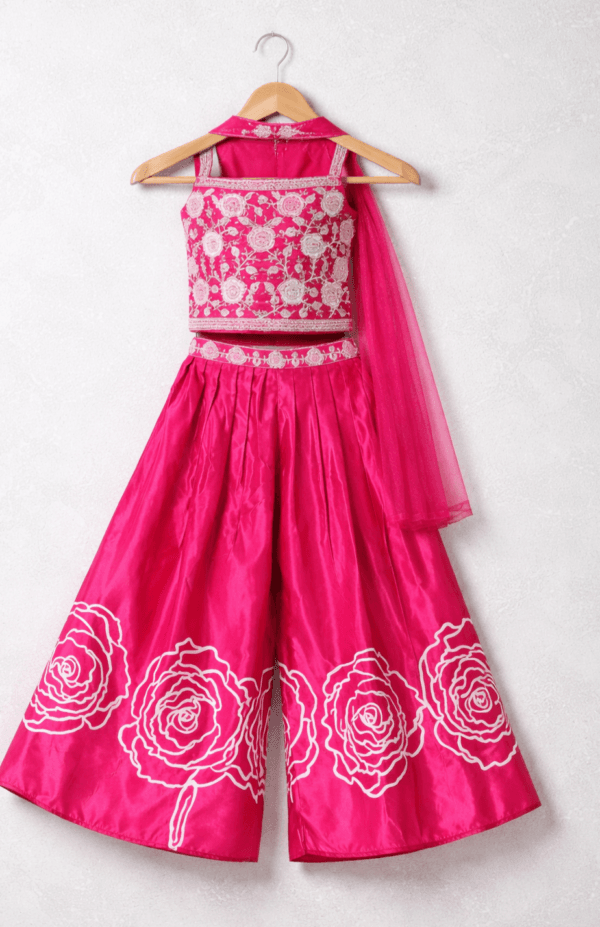 Rani Pink Designer Crop Top Palazzo Set with Dupatta