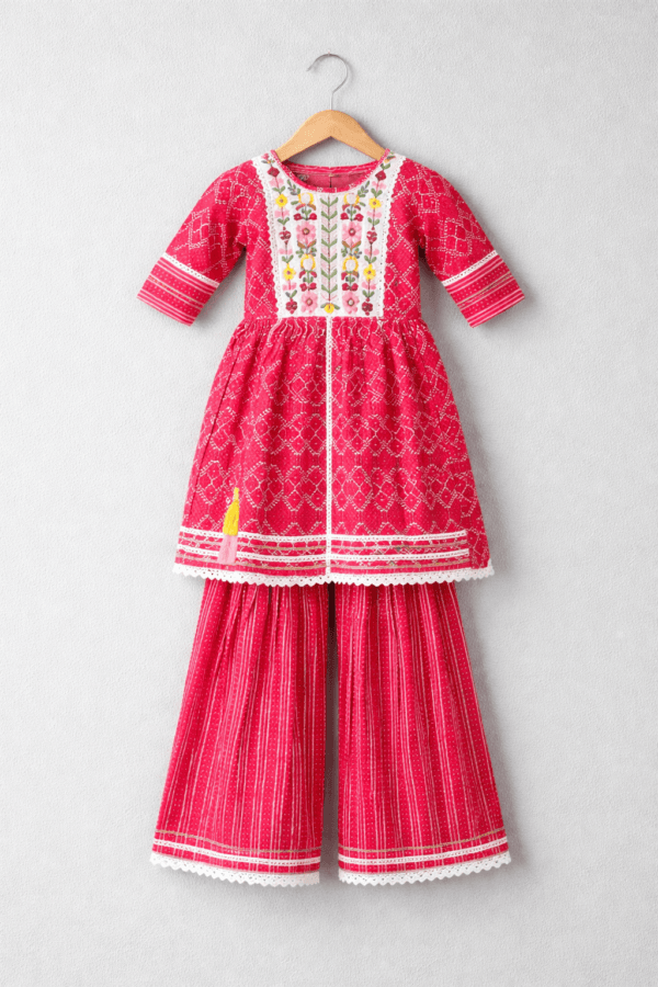 Pink Floral Printed Kurti Palazzo Set