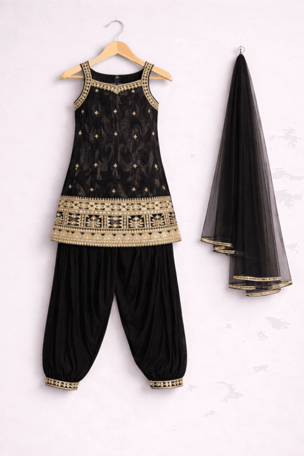 Black Punjabi Patiala Suit with cape Dupatta