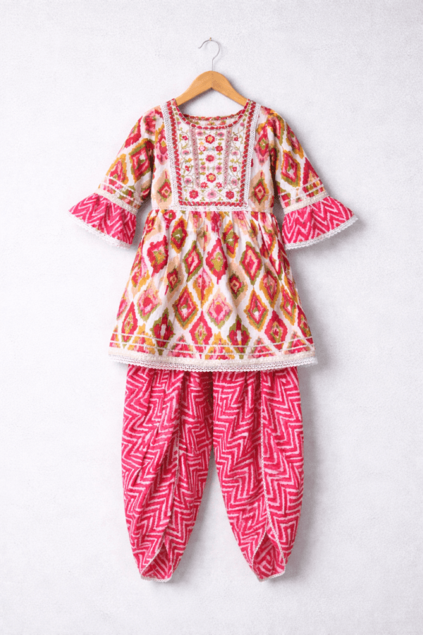 Pink Printed Kurti Dhoti Pant Set