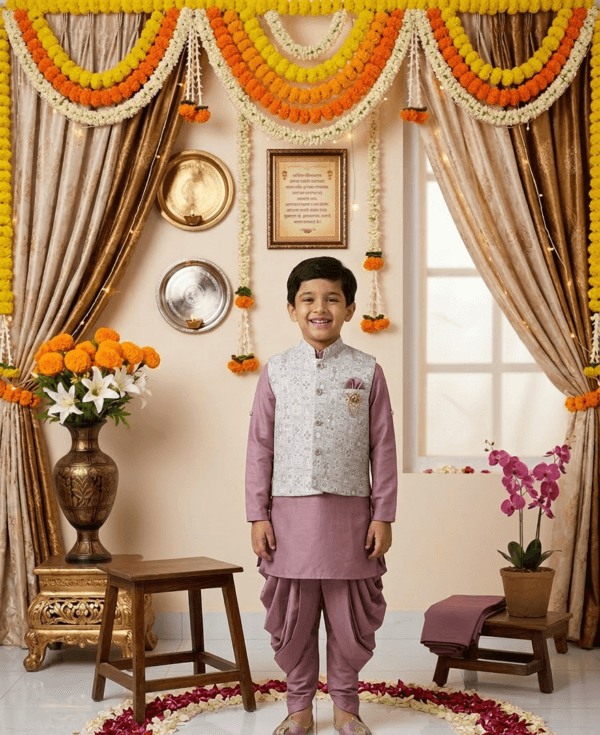 Dusty Mauve Nehru Jacket Kurta Set for Boys