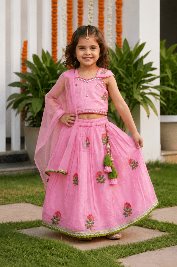 Pink Floral embroidery pure cotton lehenga choli