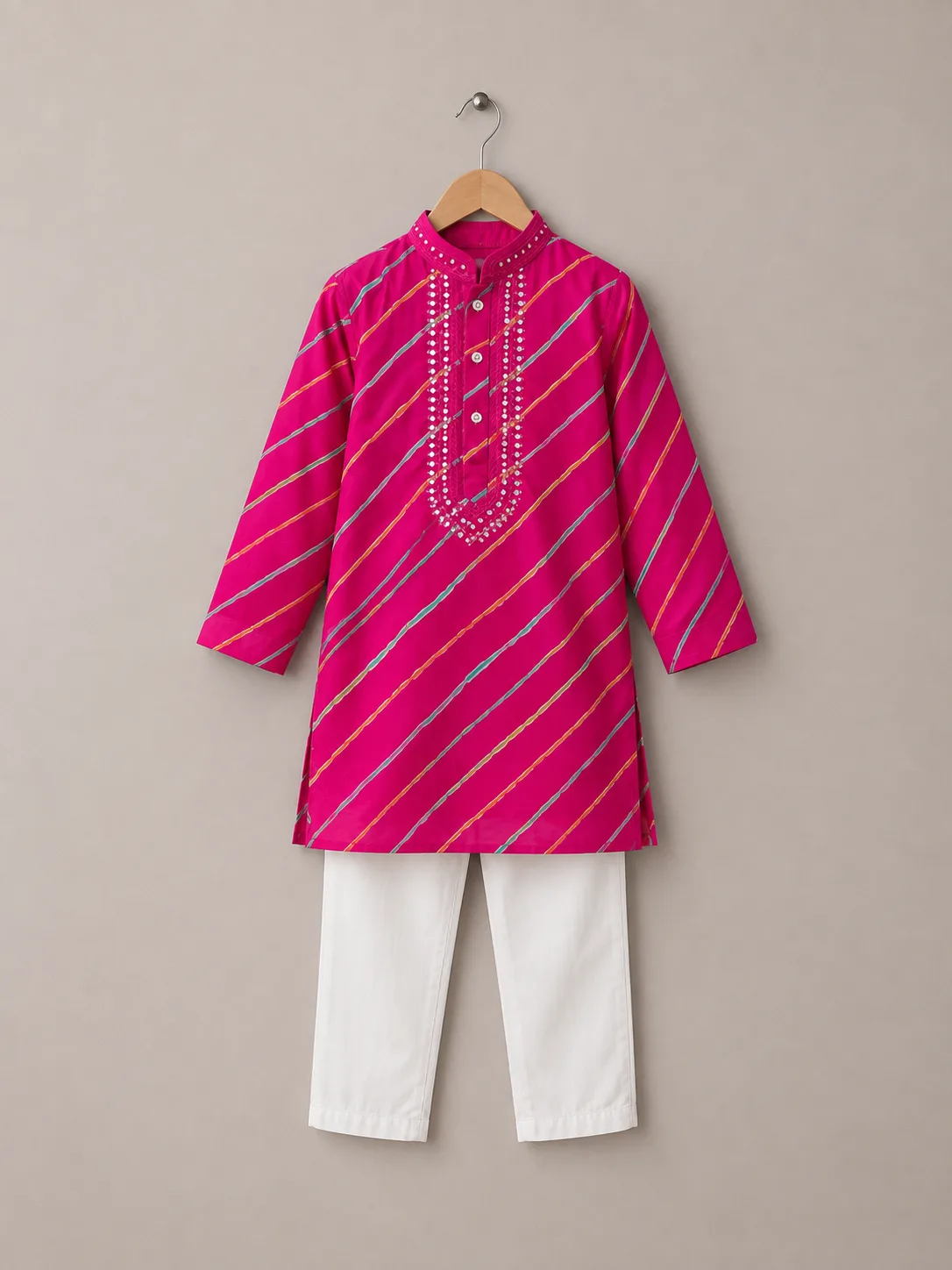 Pink Leheriya print Kurta Pajama Set for Boys | STITCHKAA - Image 2