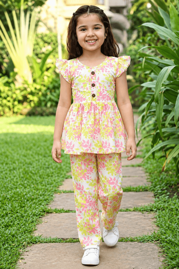 Pastel Floral Print Co-Ord Set for Girls | STITCHKAA