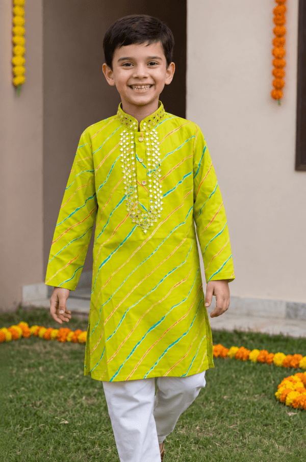 Lime Green Kurta Pajama Set for Boys | Stitchkaa