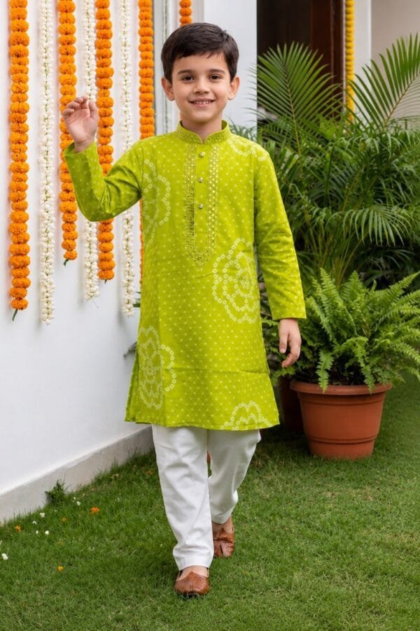 Lime Green Embroidered Kurta Pajama Set for Boys | STITCHKAA