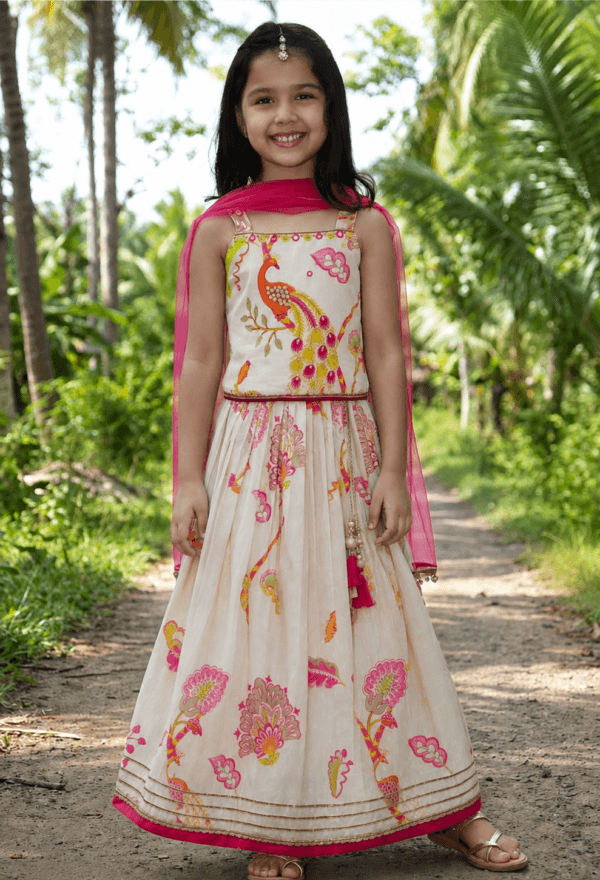 Cream Floral Lehenga Choli Set for Girls | STITCHKAA