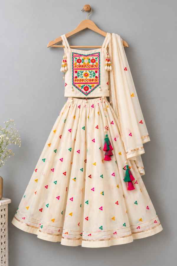 Cream Navratri Lehenga Choli with Dupatta