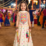 Cream Navratri Lehenga Choli with Dupatta